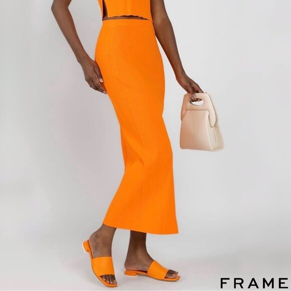 FRAME **NWT** Mixed Rib Cutout Skirt in Bright Tangerine - Picture 5 of 15